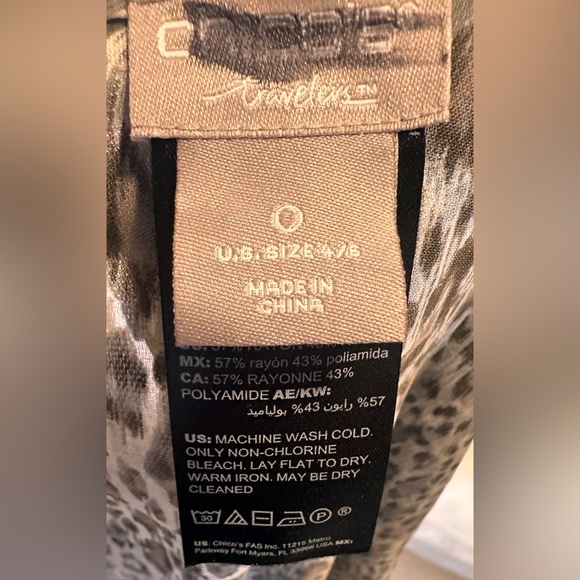 Chicos Lagenlook Sheer Leopard Open Front Cardigan Stunning Blue & Silver Accent - Picture 7 of 8